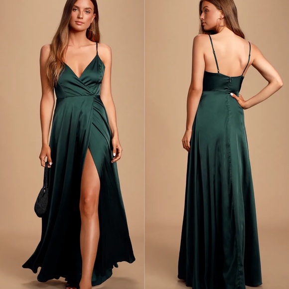 Ode To Love Emerald Green Satin Maxi Dress
